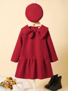 Vestido bajo fruncido con lazo delantero sin sombrero - Rojo - Ver 4