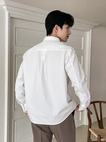 DAZY Áo sơ mi Nam Túi Nút phía trước màu trơn Giải trí - trắng - Xem 2