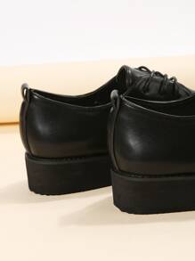 Lace-up Front Flat Oxfords - Black - View 4