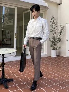 DAZY Áo sơ mi Nam Túi Nút phía trước màu trơn Giải trí - trắng - Xem 5
