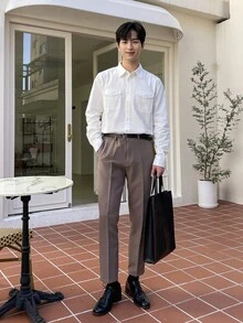 DAZY Áo sơ mi Nam Túi Nút phía trước màu trơn Giải trí - trắng - Xem 6
