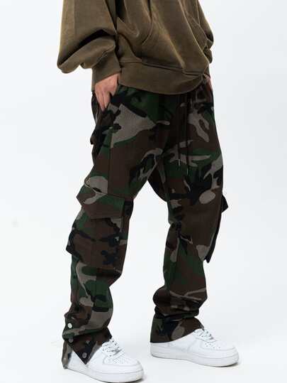Men Camo Print Drawstring Waist Cargo Pants