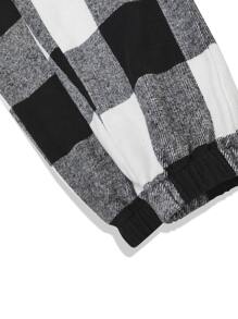 Manfinity EMRG Men Drawstring Waist Gingham Trousers - Black and White - View 6