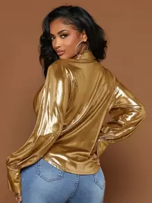 SHEIN SXY Draped Collar Metallic Blouse