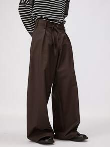 Manfinity Hombres Pantalones de pierna ancha con fruncido - Marrón Chocolate - Ver 1