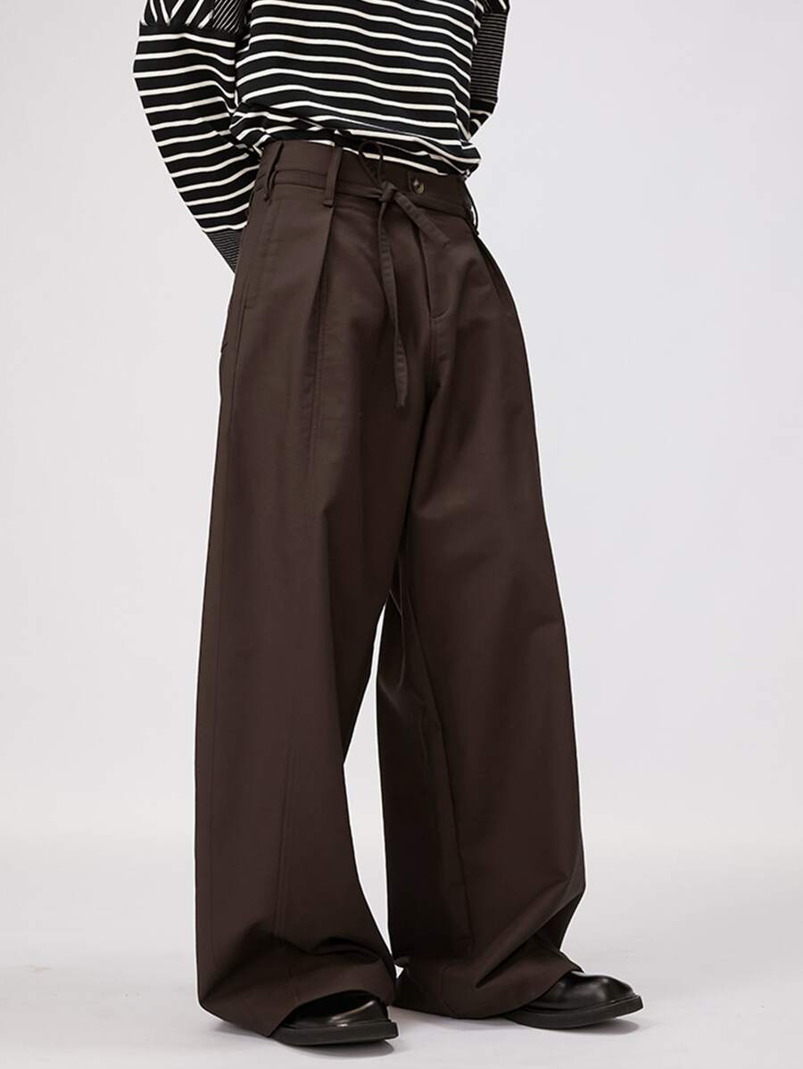 Manfinity Hombres Pantalones de pierna ancha con fruncido - Marrón Chocolate - Ver 1