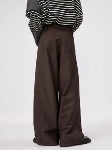 Manfinity Hombres Pantalones de pierna ancha con fruncido - Marrón Chocolate - Ver 2