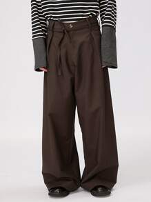 Manfinity Hombres Pantalones de pierna ancha con fruncido - Marrón Chocolate - Ver 3