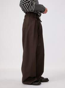 Manfinity Hombres Pantalones de pierna ancha con fruncido - Marrón Chocolate - Ver 6