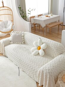 1pc Waffle Winter Plush Sofa Towel - White - View 1