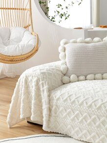 1pc Waffle Winter Plush Sofa Towel - White - View 2