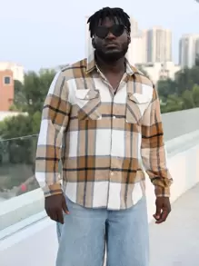 Manfinity Men Plus 1pc Plaid Print Flap Pocket Shirt - Multicolor - View 1