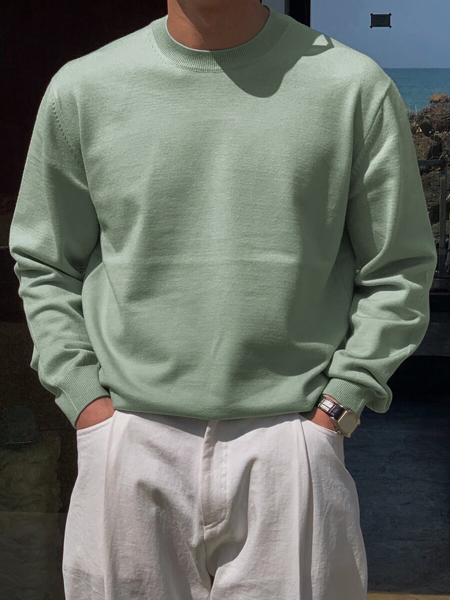 DAZY Men Solid Round Neck Jumper - Green - View 1