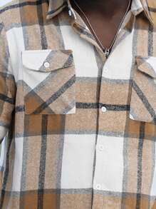 Manfinity Men Plus 1pc Plaid Print Flap Pocket Shirt - Multicolor - View 4