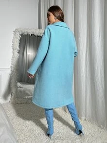 Abrigo teddy de hombros caídos con bolsillos oblicuos - Celeste - Ver 2