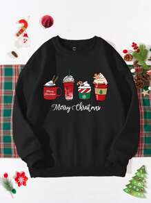 SHEIN LUNE 1pc Christmas Print Sweatshirt for Christmas - Black - View 1