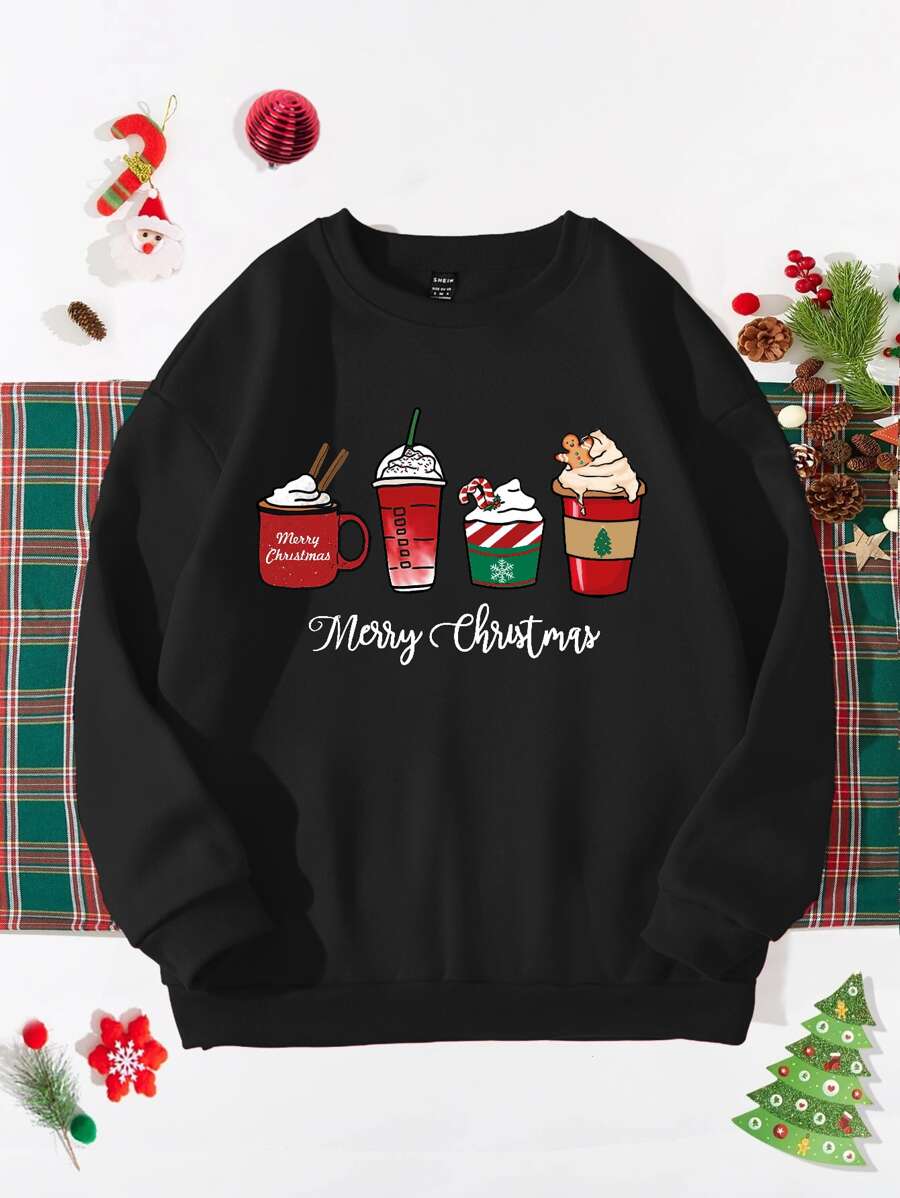 SHEIN LUNE 1pc Christmas Print Sweatshirt for Christmas - Black - View 1