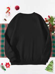 SHEIN LUNE 1pc Christmas Print Sweatshirt for Christmas - Black - View 2