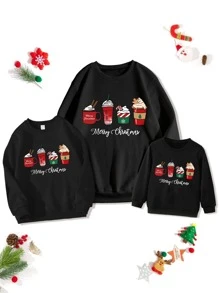 SHEIN LUNE 1pc Christmas Print Sweatshirt for Christmas - Black - View 3