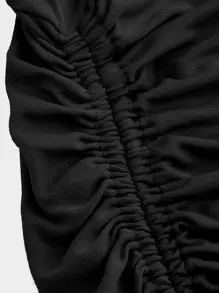 SHEIN BAE 抽繩褶邊緊身洋裝 - 黑色 - 查看 3