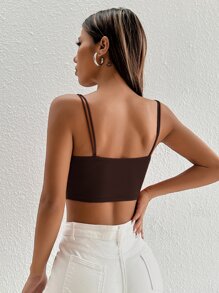 SHEIN PETITE Áo hai dây màu trơn Giải trí - Cà phê nâu - Xem 2
