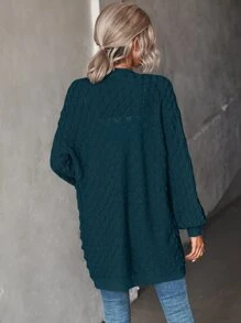 SHEIN LUNE Bishop Sleeve Pointelle Knit Duster Cardigan - Teal Blue - View 2