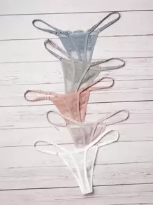 5packs Floral Lace Bow Front G-String Sexy Lingerie Bow Tie - Multicolor - View 2