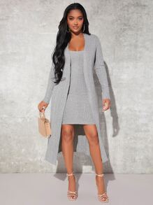 SHEIN SXY Open Front Rib-knit Coat Without Dress - Light Grey - View 2