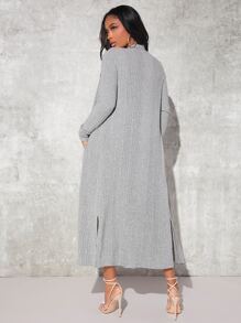 SHEIN SXY Open Front Rib-knit Coat Without Dress - Light Grey - View 3
