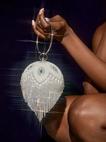 SHEIN SXY Long lanh lấp lánh, sáng bóng quyến rũ, thanh lịch, tinh tế Túi hình tròn trang trí bằng đá nhỏ & ngọc trai, túi đựng đồ ăn tối, túi buổi tối đính đá cho cô gái dự tiệc, phụ nữ, dành cho nữ Hoàn hảo cho bữa tiệc, đám cưới, vũ hội, bữa tối/tiệc, cho cocktail Món quà tốt nhất cho phụ nữ - trắng - Xem 2