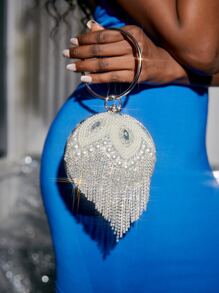 SHEIN SXY Long lanh lấp lánh, sáng bóng quyến rũ, thanh lịch, tinh tế Túi hình tròn trang trí bằng đá nhỏ & ngọc trai, túi đựng đồ ăn tối, túi buổi tối đính đá cho cô gái dự tiệc, phụ nữ, dành cho nữ Hoàn hảo cho bữa tiệc, đám cưới, vũ hội, bữa tối/tiệc, cho cocktail Món quà tốt nhất cho phụ nữ - trắng - Xem 3