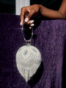 SHEIN SXY Long lanh lấp lánh, sáng bóng quyến rũ, thanh lịch, tinh tế Túi hình tròn trang trí bằng đá nhỏ & ngọc trai, túi đựng đồ ăn tối, túi buổi tối đính đá cho cô gái dự tiệc, phụ nữ, dành cho nữ Hoàn hảo cho bữa tiệc, đám cưới, vũ hội, bữa tối/tiệc, cho cocktail Món quà tốt nhất cho phụ nữ - trắng - Xem 4