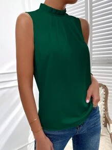 SHEIN Privé Frilled Neck Keyhole Back Blouse - Green - View 3
