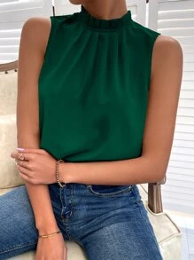 SHEIN Privé Frilled Neck Keyhole Back Blouse - Green - View 5