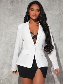 SHEIN SXY Lapel Neck Single Button Blazer - White - View 1