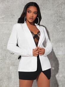 SHEIN SXY Lapel Neck Single Button Blazer - White - View 6