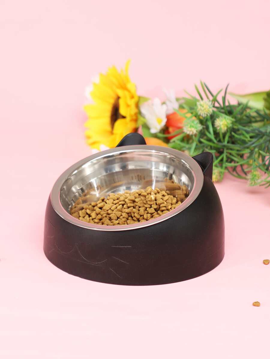1pc Cat Ear Design Pet Bowl - Black - View 1
