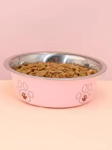 Supet 1pc Paw Print Stainless Steel Pet Bowl For Cat And Dog For Pet Feeding - Pink - View 1