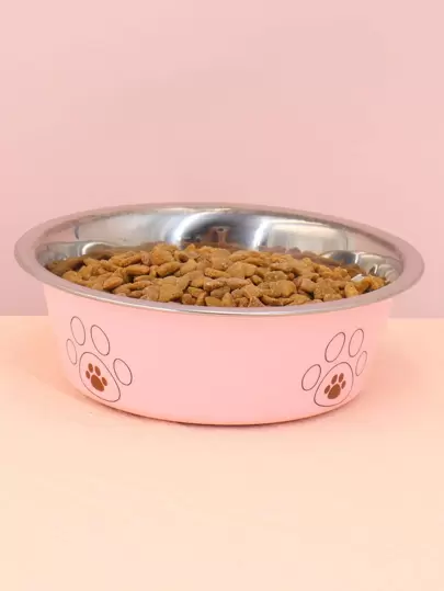 Supet 1pc Paw Print Stainless Steel Pet Bowl For Cat And Dog For Pet Feeding