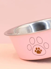 Supet 1pc Paw Print Stainless Steel Pet Bowl For Cat And Dog For Pet Feeding - Pink - View 4
