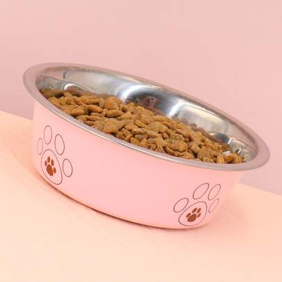 Supet 1pc Paw Print Stainless Steel Pet Bowl For Cat And Dog For Pet Feeding