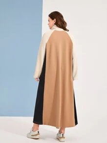 Mulvari Plus Patched Detail Colourblock Raglan Sleeve Dress - Khaki - View 2