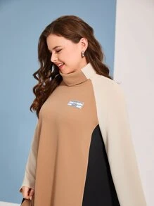 Mulvari Plus Patched Detail Colourblock Raglan Sleeve Dress - Khaki - View 3