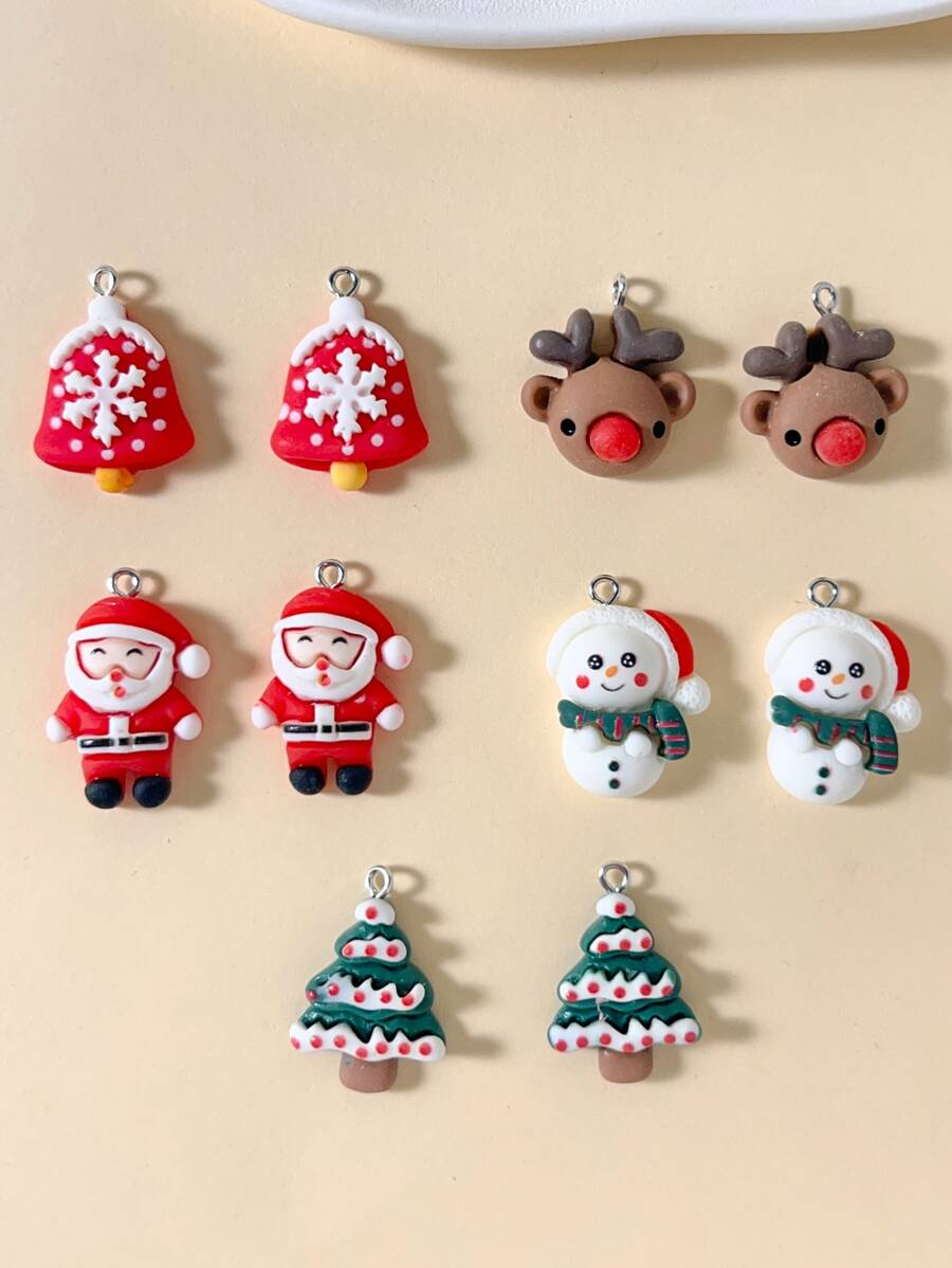 10pcs Random Christmas Santa Claus & Tree DIY Pendant - Multicolor - View 1