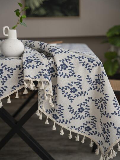 Bubaba 1pc Multicolor Floral Print Rectangular Tablecloth, Bohemian Vintage Farmhouse Linen Decorative Placemat Tablecloth, Suitable For Dining Room, Kitchen, Bedroom, Living Room, Party, Wedding, Holiday Celebration, Cafe