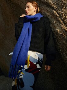 MOTF PREMIUM FRINGE TRIM SCARF - Royal Blue - View 4