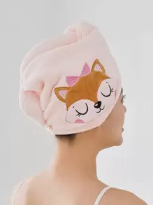 卡通刺繡髮巾 - 粉色 - 查看 2