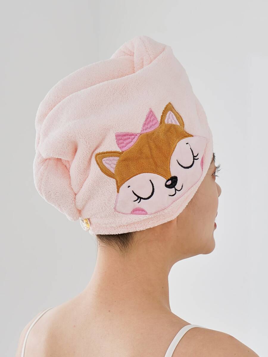 卡通刺繡髮巾 - 粉色 - 查看 1