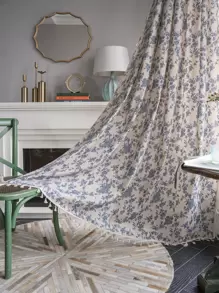 Bubaba 1pc Floral Linen Print Retro Blackout Curtain, Boho Farmhouse Style With Rod Pocket & Tassels, Suitable For Living Room, Bedroom, Bay Window, Dining Room, Kitchen, Holiday Decor, All Season - Beige - View 4