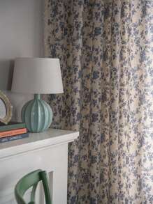 Bubaba 1pc Floral Linen Print Retro Blackout Curtain, Boho Farmhouse Style With Rod Pocket & Tassels, Suitable For Living Room, Bedroom, Bay Window, Dining Room, Kitchen, Holiday Decor, All Season - Beige - View 6